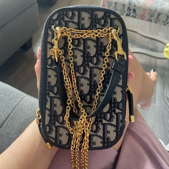 SOLD-Christian Dior blue Oblique Jacquard phone holder - Picture 8 of 11